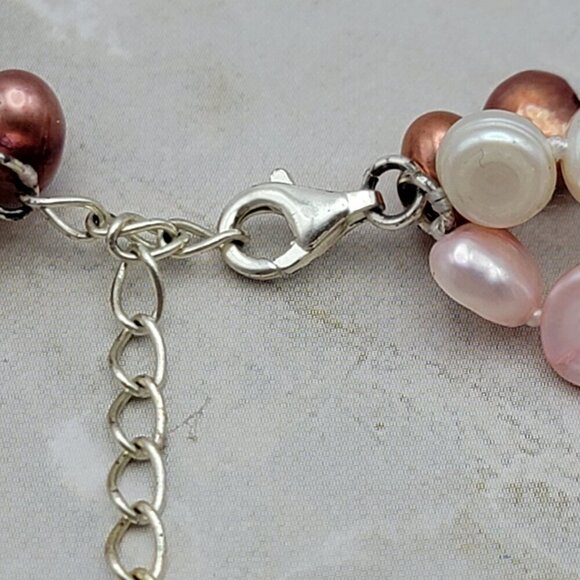 Sterling Silver Multi Strand Multicolor Baroque Pearl Beaded Necklace 18 Inch - Picture 5 of 8